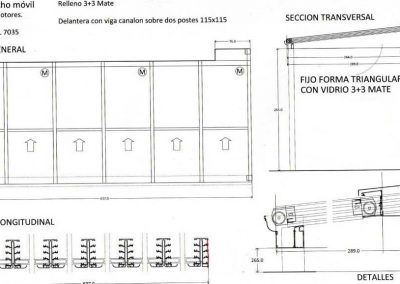 PLANO TECNICO DISEÑO TECHO MOVIL DE CRISTAL MOTORIZADO EN TERRAZA MONTECRAMELO MADRID