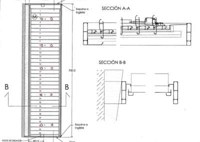PLANO TECNICO PERGOLA BIOCLIMATICA ORIENTABLE PILARES DESPLAZADOS CHALET LA MORALEJA MADRID